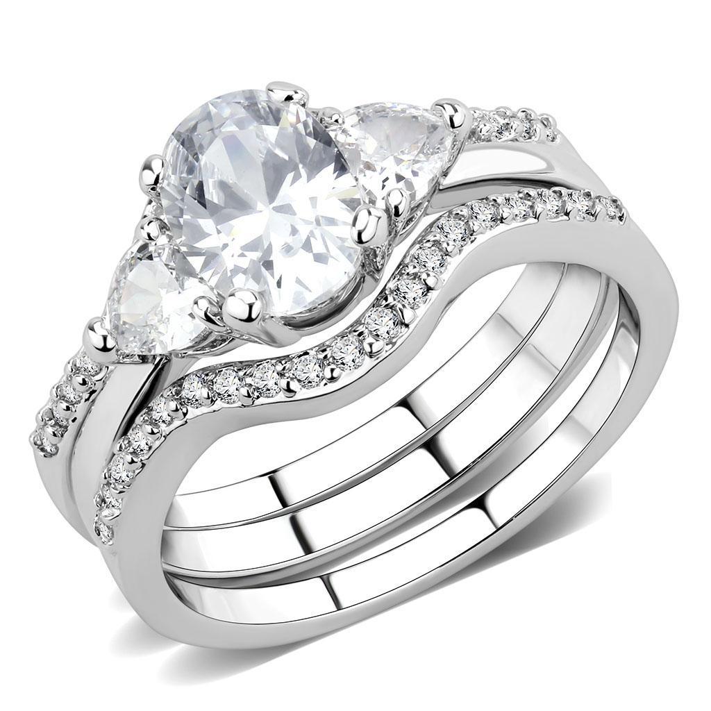 3W1594 - Rhodium Brass Ring with AAA Grade CZ  in Clear LuxuryLifeWay Online Store