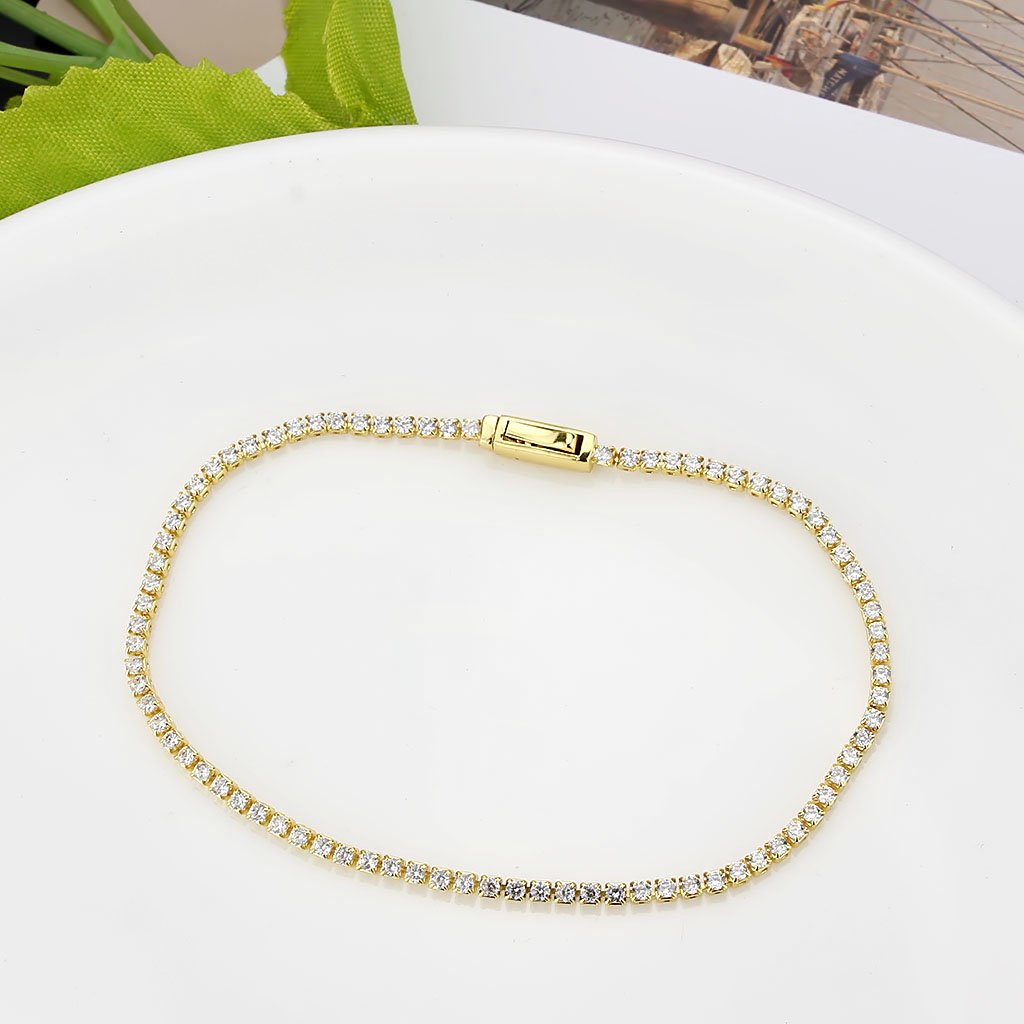 3W1680 - Gold Brass Bracelet with AAA Grade CZ in Clear LuxuryLifeWay Online Store