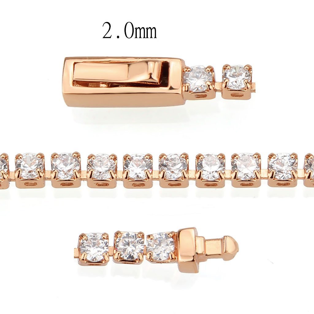 3W1687 - Rose Gold Brass Bracelet with AAA Grade CZ in Clear LuxuryLifeWay Online Store