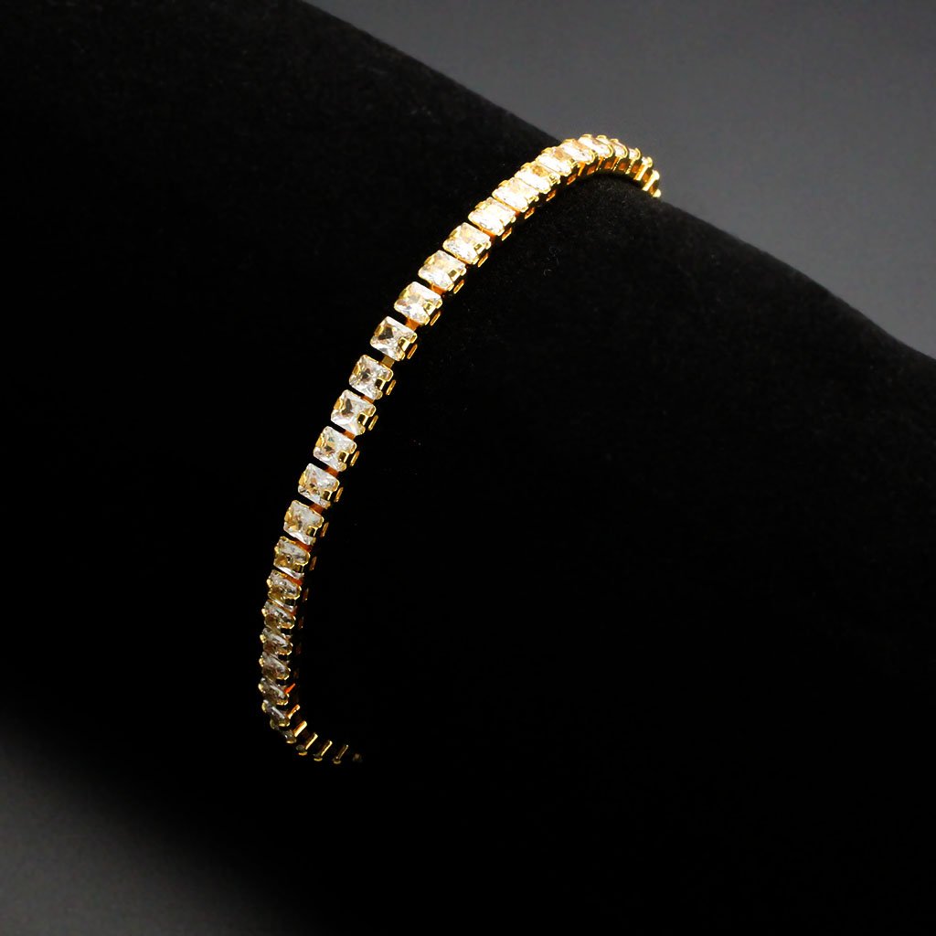 3W1695 - Gold Brass Bracelet with AAA Grade CZ in Clear LuxuryLifeWay Online Store