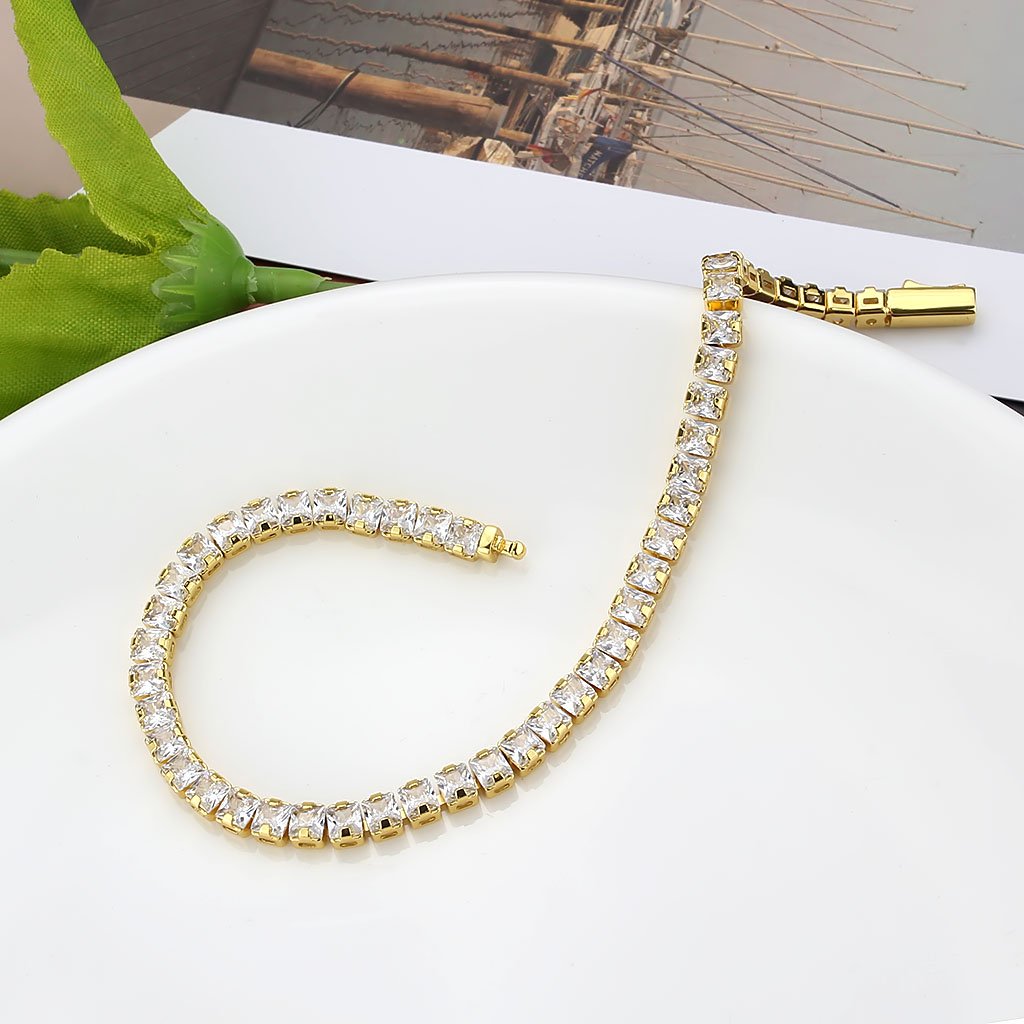 3W1695 - Gold Brass Bracelet with AAA Grade CZ in Clear LuxuryLifeWay Online Store