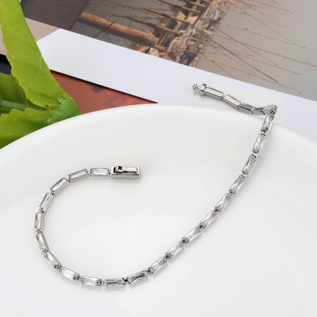 3W1706 - Rhodium Brass Bracelet with AAA Grade CZ in Clear LuxuryLifeWay Online Store