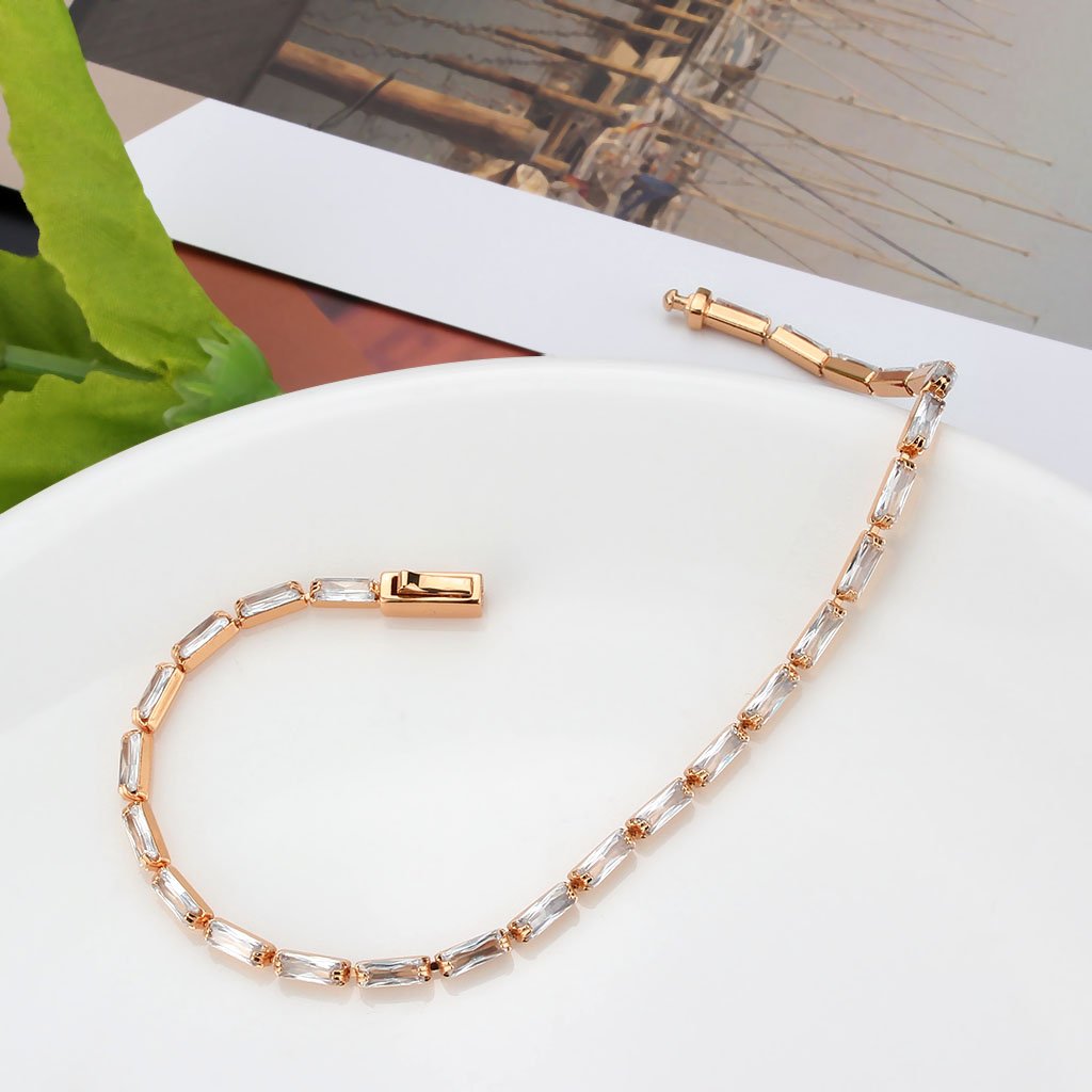 3W1708 - Rose Gold Brass Bracelet with AAA Grade CZ in Clear LuxuryLifeWay Online Store