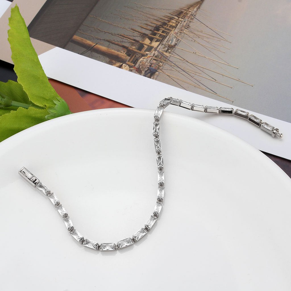 3W1715 - Rhodium Brass Bracelet with AAA Grade CZ in Clear LuxuryLifeWay Online Store