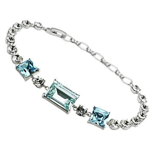3W176 - Rhodium Brass Bracelet with Top Grade Crystal  in Sea Blue LuxuryLifeWay Online Store