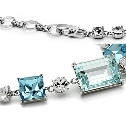 3W176 - Rhodium Brass Bracelet with Top Grade Crystal  in Sea Blue LuxuryLifeWay Online Store