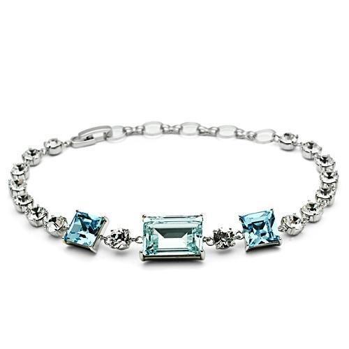 3W176 - Rhodium Brass Bracelet with Top Grade Crystal  in Sea Blue LuxuryLifeWay Online Store