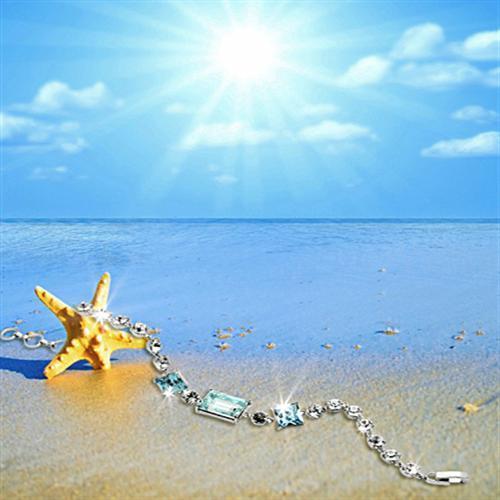 3W176 - Rhodium Brass Bracelet with Top Grade Crystal  in Sea Blue LuxuryLifeWay Online Store