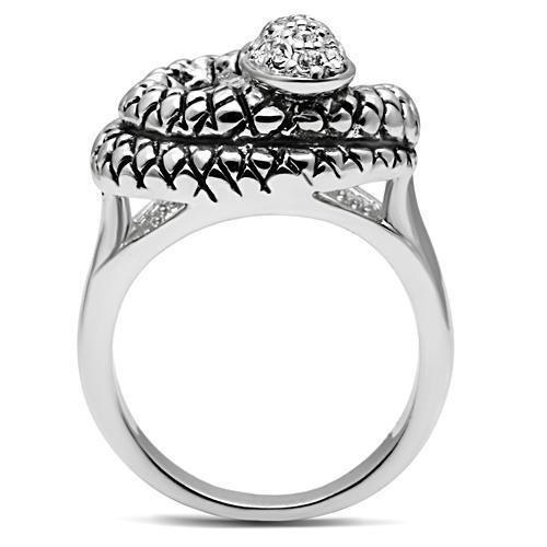 3W183 - Rhodium Brass Ring with Top Grade Crystal  in Clear LuxuryLifeWay Online Store