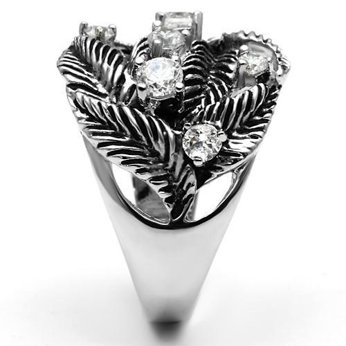 3W211 - Rhodium Brass Ring with AAA Grade CZ  in Clear LuxuryLifeWay Online Store