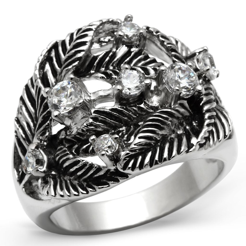 3W211 - Rhodium Brass Ring with AAA Grade CZ  in Clear LuxuryLifeWay Online Store