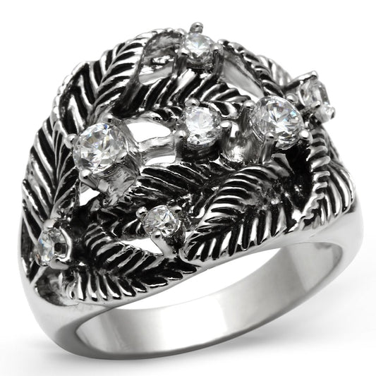 3W211 - Rhodium Brass Ring with AAA Grade CZ  in Clear LuxuryLifeWay Online Store
