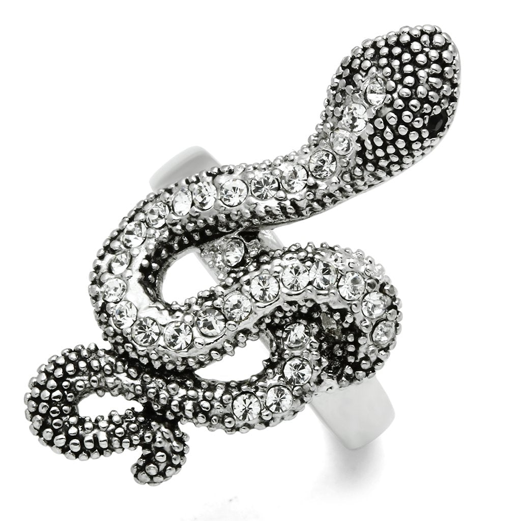 3W236 - Rhodium Brass Ring with Top Grade Crystal  in Jet LuxuryLifeWay Online Store
