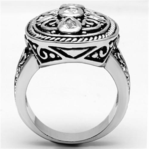 3W252 - Rhodium Brass Ring with AAA Grade CZ  in Clear LuxuryLifeWay Online Store