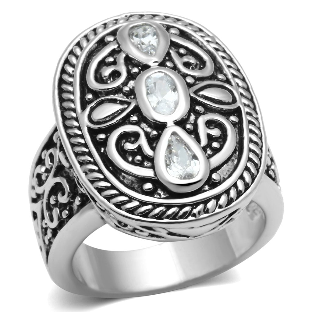 3W252 - Rhodium Brass Ring with AAA Grade CZ  in Clear LuxuryLifeWay Online Store