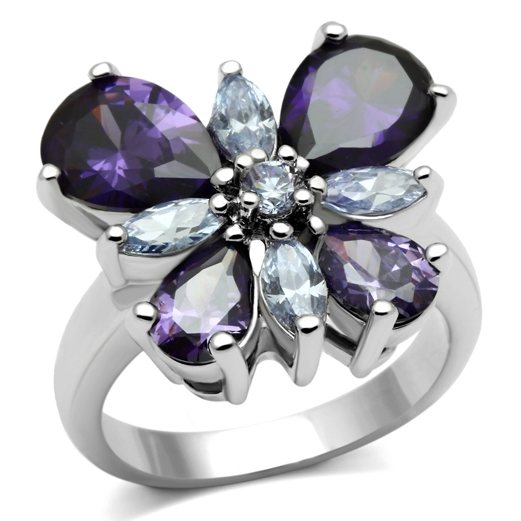 3W254 - Rhodium Brass Ring with AAA Grade CZ  in Multi Color LuxuryLifeWay Online Store
