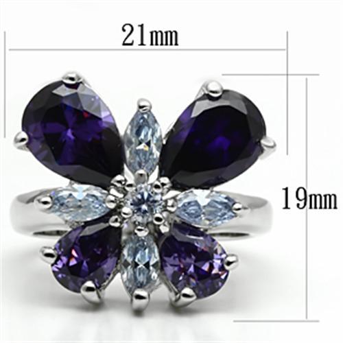 3W254 - Rhodium Brass Ring with AAA Grade CZ  in Multi Color LuxuryLifeWay Online Store