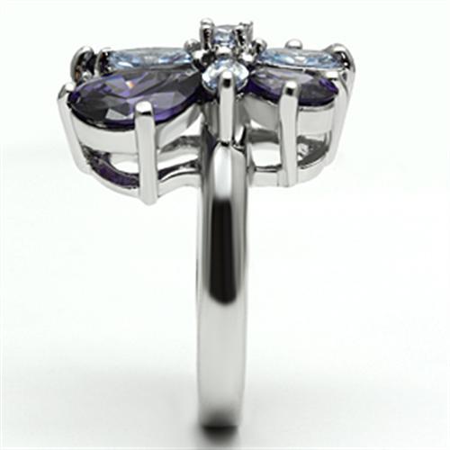 3W254 - Rhodium Brass Ring with AAA Grade CZ  in Multi Color LuxuryLifeWay Online Store