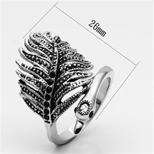 3W258 - Rhodium Brass Ring with Top Grade Crystal  in Black Diamond LuxuryLifeWay Online Store