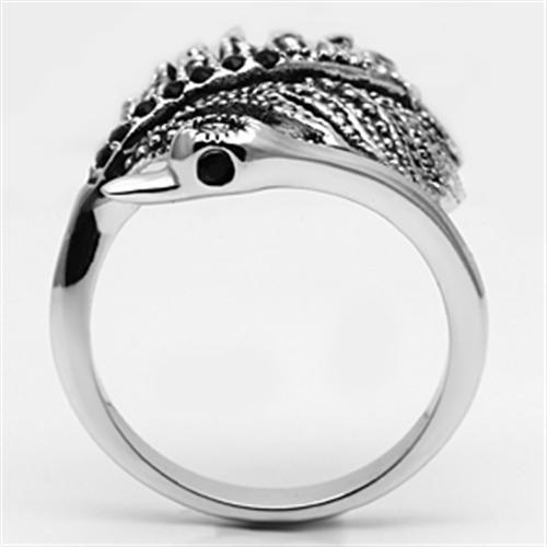 3W258 - Rhodium Brass Ring with Top Grade Crystal  in Black Diamond LuxuryLifeWay Online Store