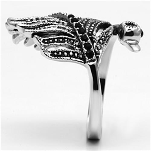 3W258 - Rhodium Brass Ring with Top Grade Crystal  in Black Diamond LuxuryLifeWay Online Store
