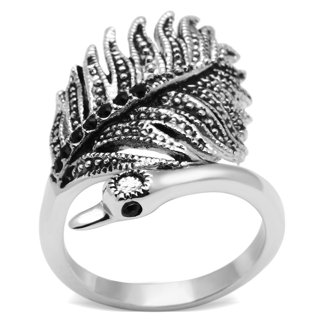 3W258 - Rhodium Brass Ring with Top Grade Crystal  in Black Diamond LuxuryLifeWay Online Store