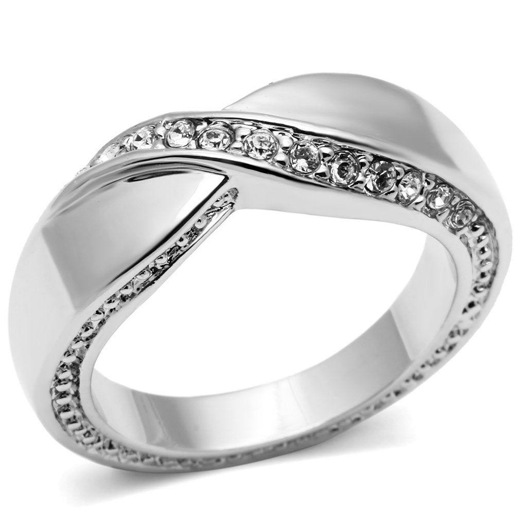 3W264 - Rhodium Brass Ring with Top Grade Crystal  in Clear LuxuryLifeWay Online Store