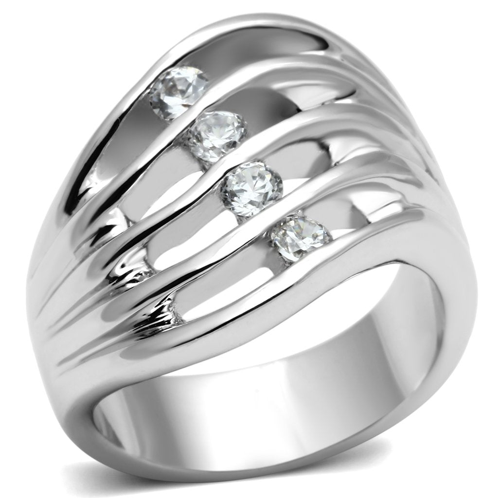 3W265 - Rhodium Brass Ring with AAA Grade CZ  in Clear LuxuryLifeWay Online Store