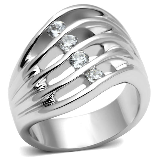 3W265 - Rhodium Brass Ring with AAA Grade CZ  in Clear LuxuryLifeWay Online Store