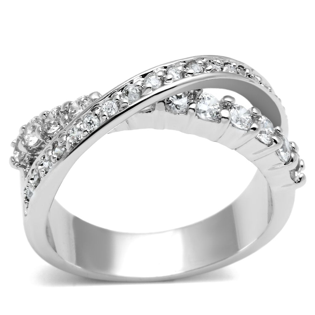 3W274 - Rhodium Brass Ring with AAA Grade CZ  in Clear LuxuryLifeWay Online Store