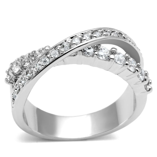3W274 - Rhodium Brass Ring with AAA Grade CZ  in Clear LuxuryLifeWay Online Store