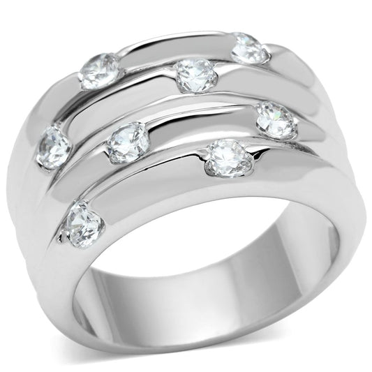 3W275 - Rhodium Brass Ring with AAA Grade CZ  in Clear LuxuryLifeWay Online Store