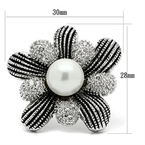 3W294 - Rhodium Brass Ring with Synthetic Pearl in White LuxuryLifeWay Online Store