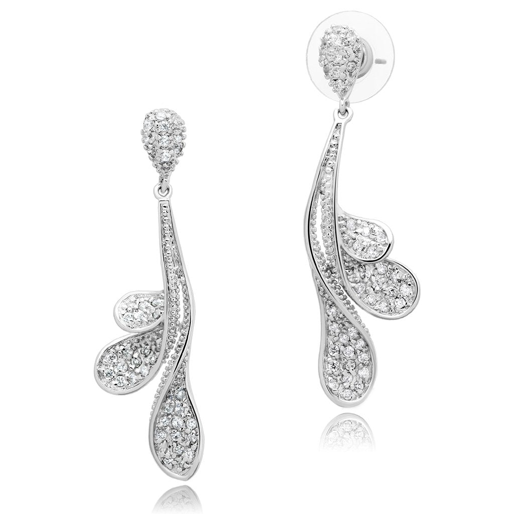 3W299 - Rhodium Brass Earrings with AAA Grade CZ  in Clear LuxuryLifeWay Online Store