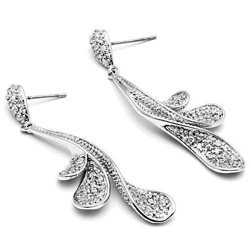 3W299 - Rhodium Brass Earrings with AAA Grade CZ  in Clear LuxuryLifeWay Online Store