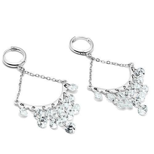 3W300 - Rhodium Brass Earrings with AAA Grade CZ  in Clear LuxuryLifeWay Online Store