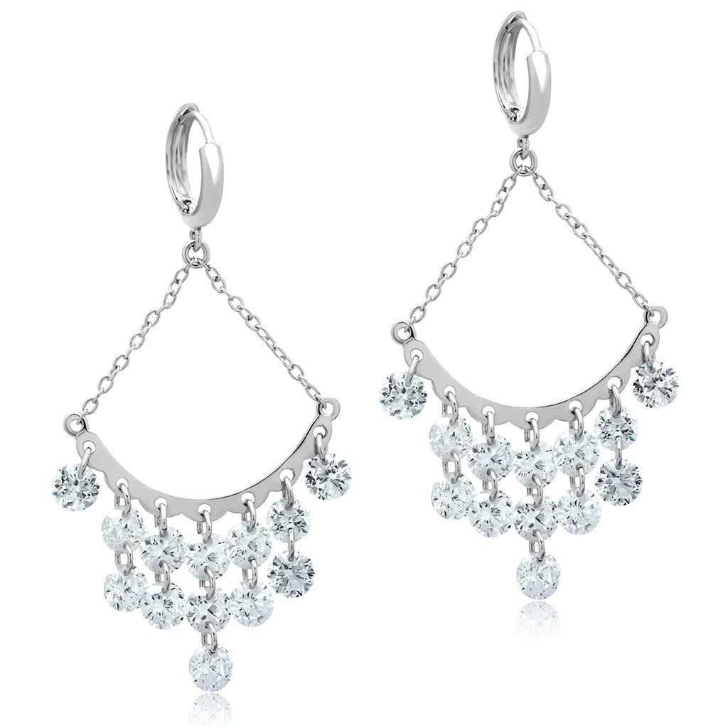 3W300 - Rhodium Brass Earrings with AAA Grade CZ  in Clear LuxuryLifeWay Online Store