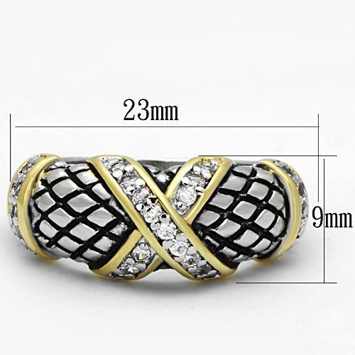 3W314 - Reverse Two-Tone Brass Ring with AAA Grade CZ  in Clear LuxuryLifeWay Online Store
