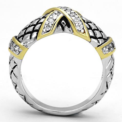 3W314 - Reverse Two-Tone Brass Ring with AAA Grade CZ  in Clear LuxuryLifeWay Online Store