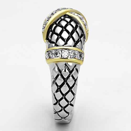3W314 - Reverse Two-Tone Brass Ring with AAA Grade CZ  in Clear LuxuryLifeWay Online Store