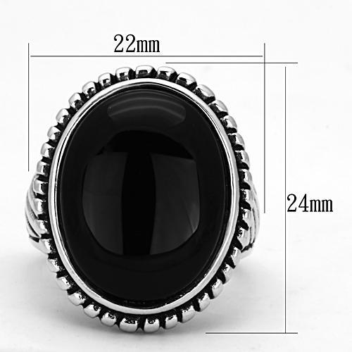 3w318 - Rhodium Brass Ring with Semi-Precious Onyx in Jet LuxuryLifeWay Online Store