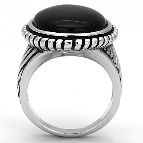 3w318 - Rhodium Brass Ring with Semi-Precious Onyx in Jet LuxuryLifeWay Online Store