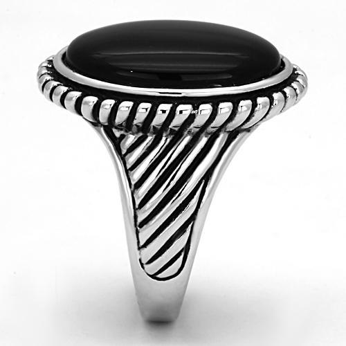 3w318 - Rhodium Brass Ring with Semi-Precious Onyx in Jet LuxuryLifeWay Online Store