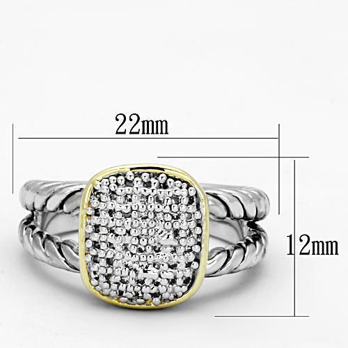3W322 - Reverse Two-Tone Brass Ring with AAA Grade CZ  in Clear LuxuryLifeWay Online Store