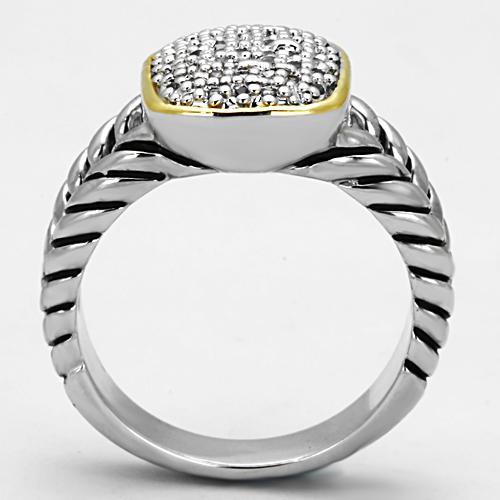 3W322 - Reverse Two-Tone Brass Ring with AAA Grade CZ  in Clear LuxuryLifeWay Online Store
