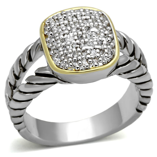 3W322 - Reverse Two-Tone Brass Ring with AAA Grade CZ  in Clear LuxuryLifeWay Online Store
