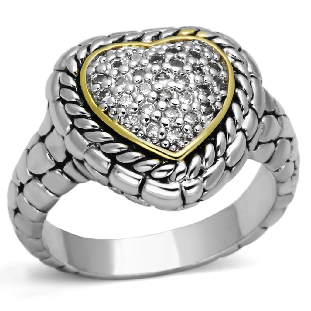 3W333 - Reverse Two-Tone Brass Ring with AAA Grade CZ  in Clear LuxuryLifeWay Online Store