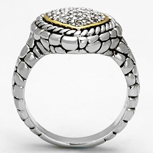 3W333 - Reverse Two-Tone Brass Ring with AAA Grade CZ  in Clear LuxuryLifeWay Online Store