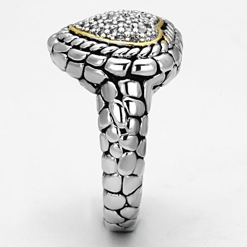 3W333 - Reverse Two-Tone Brass Ring with AAA Grade CZ  in Clear LuxuryLifeWay Online Store