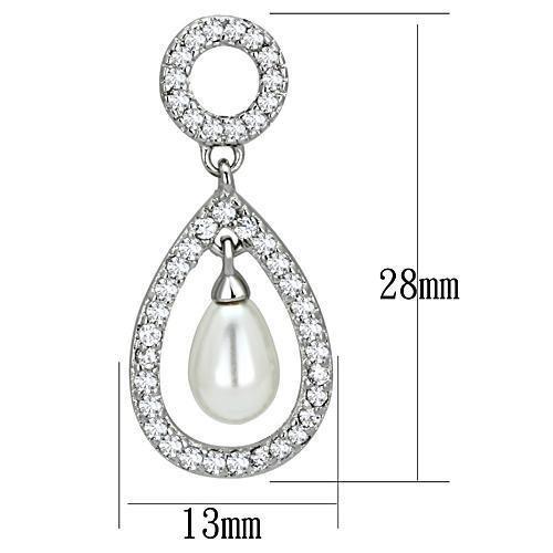 3W341 - Rhodium Brass Earrings with Synthetic Pearl in White LuxuryLifeWay Online Store